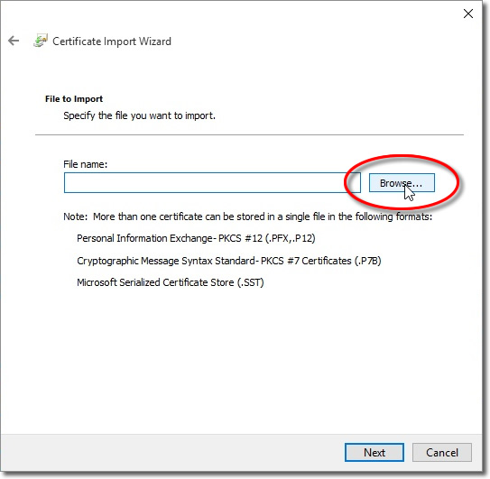Locate certificate file