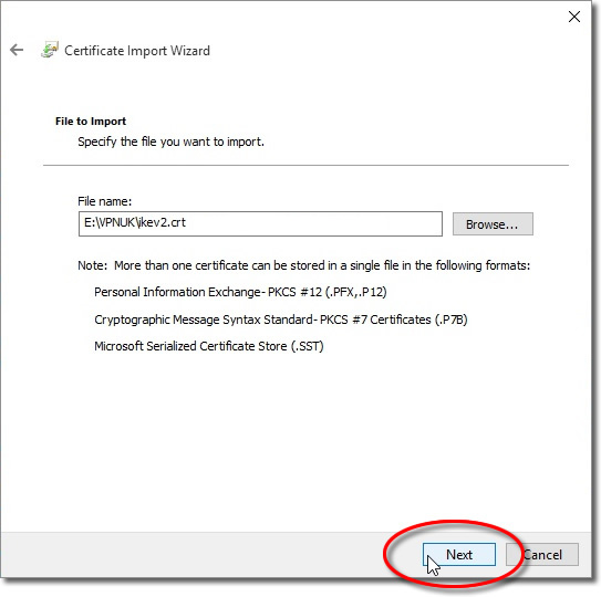 Confirm certificate selection