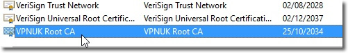 VPNUK Root CA certificate confirmed