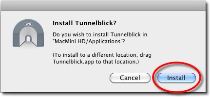 Click Install to copy Tunnelblick to hard drive