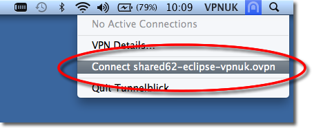 Click Connect in Tunnelblick menu bar